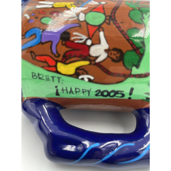 Vintage Folk Art Mexican Pottery Mug 5.5 In Signed Brett 2005 - Picture 3 of 5